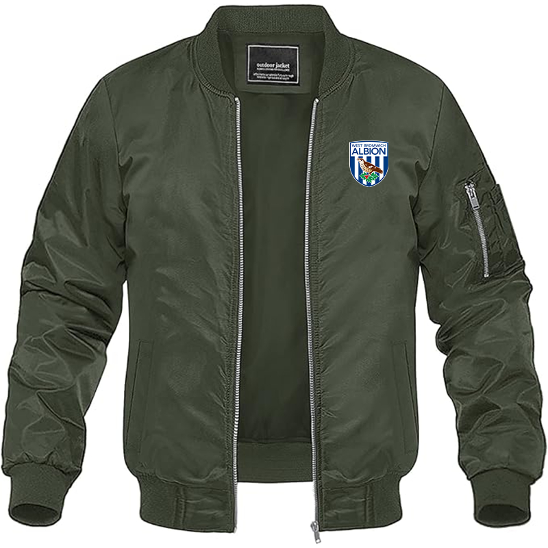Men's West Bromwich Albion Soccer Lightweight Bomber Jacket Windbreaker Softshell Varsity Jacket Coat